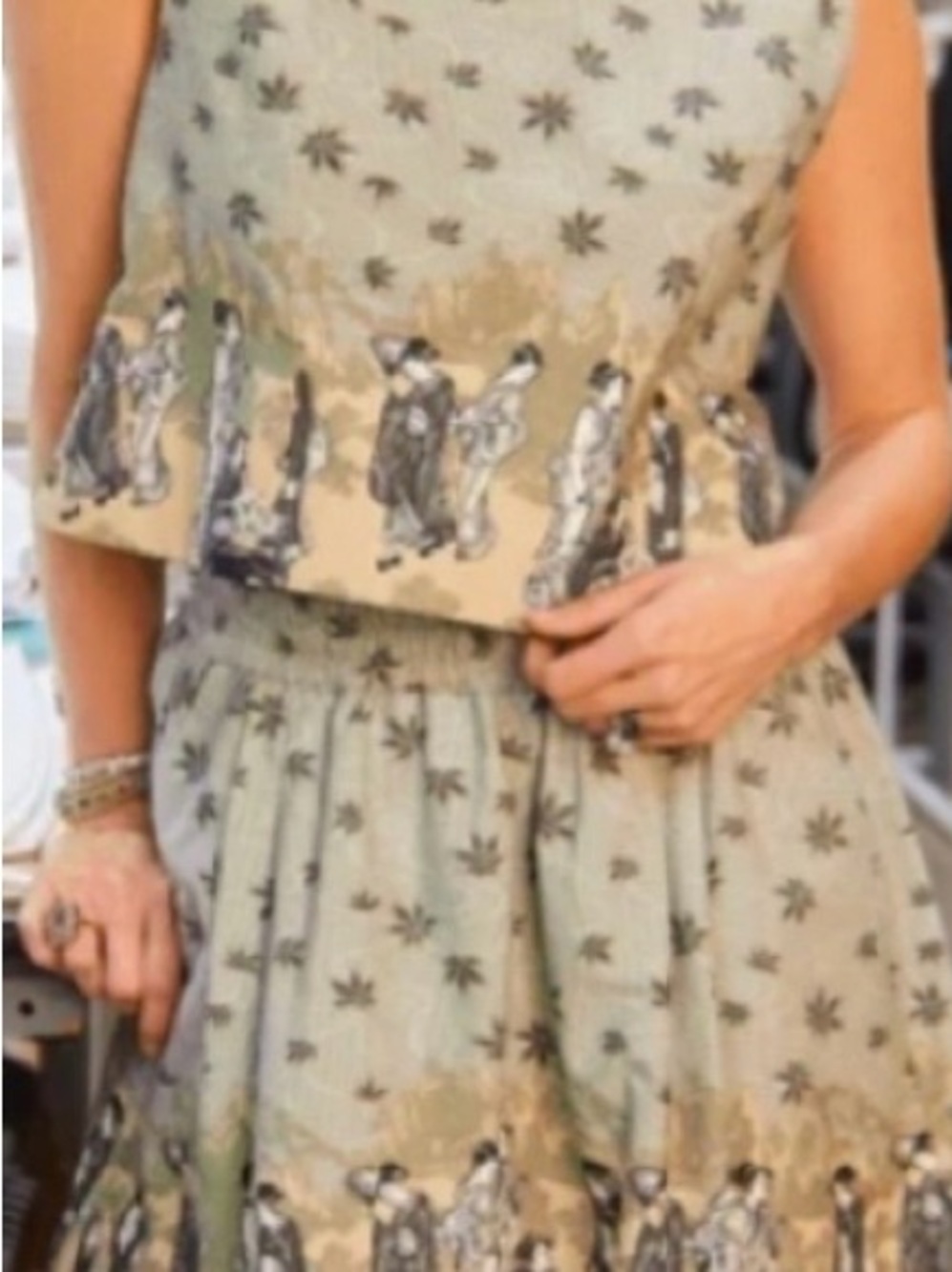 Women's Mini Skirt in Sage Green with Novelty Print